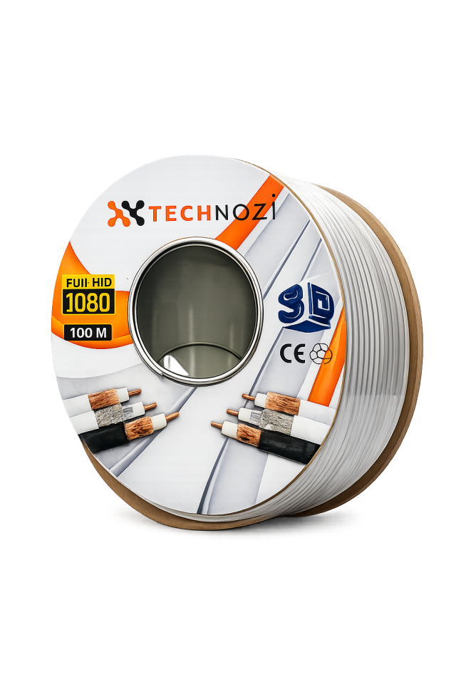 Technozi RG6/U6 96 Tel Thrıshıld Makaralı Tv Anten Kablosu 100 Metre