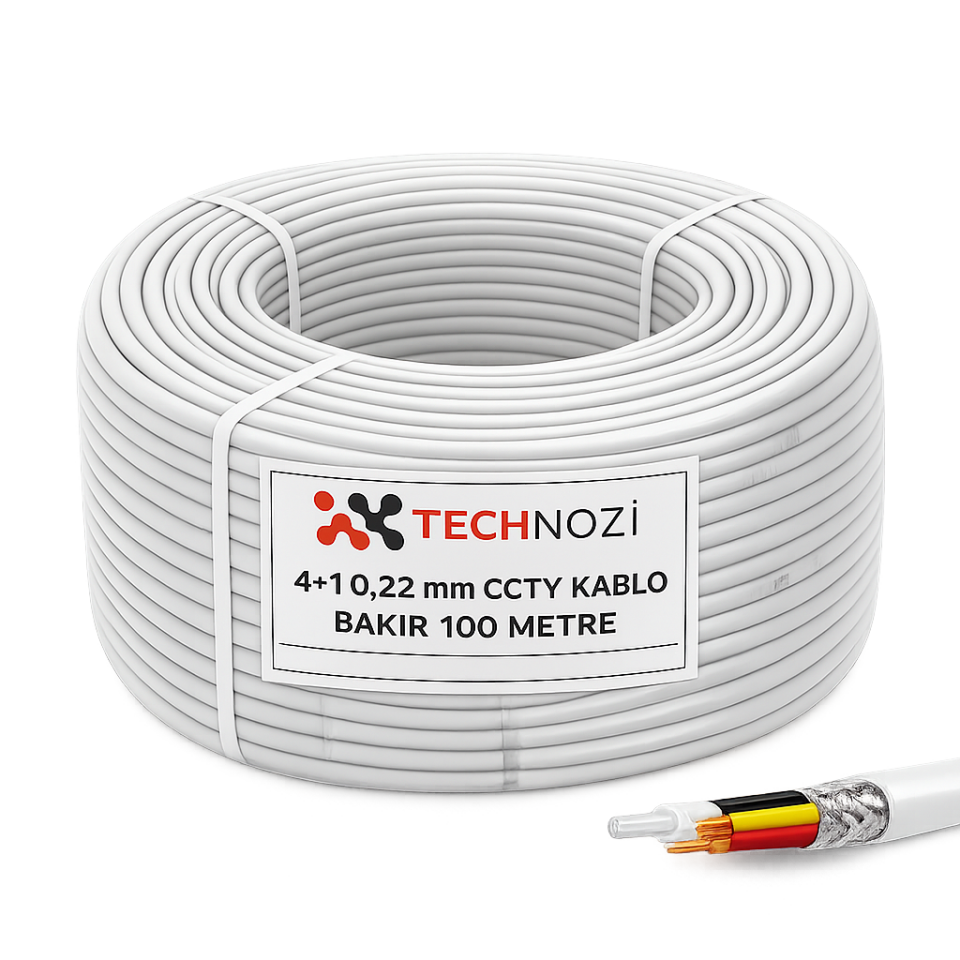 Technozi 4+1 0,22 mm Cctv Kablo Bakır 500 Metre