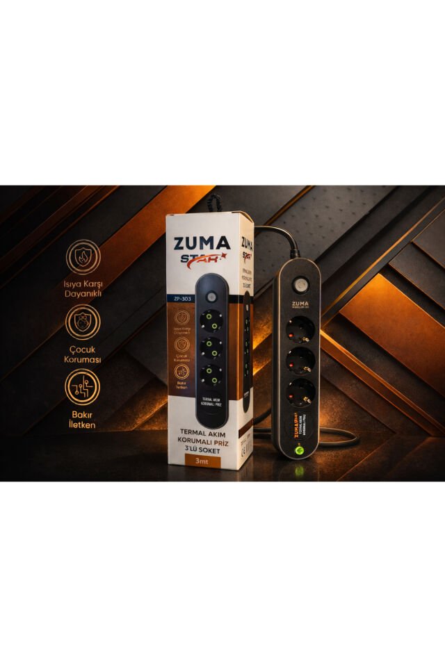 STAR Termal Akım Korumalı 3’lü Priz 3 Metre | 4000W | Çocuk Korumalı