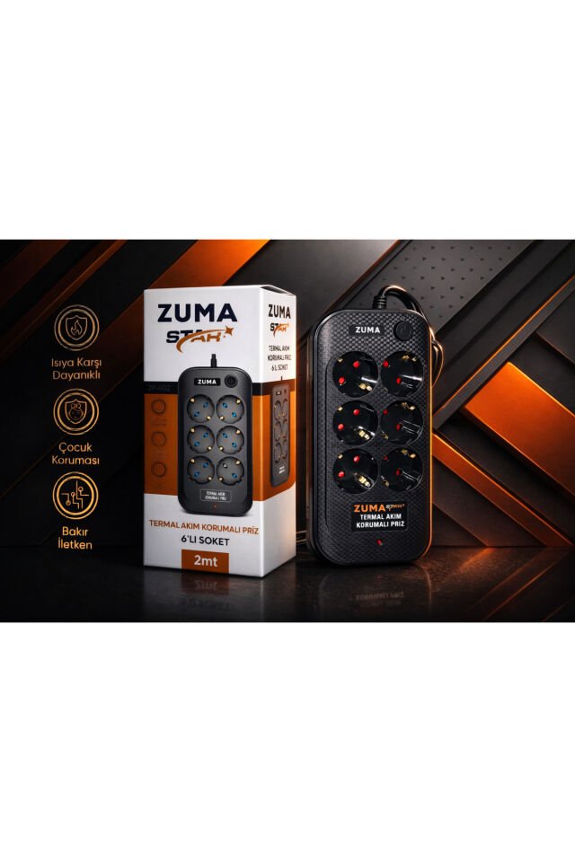 STAR Termal Akım Korumalı 6’lı Priz 2 Metre | 4000W | Çocuk Korumalı