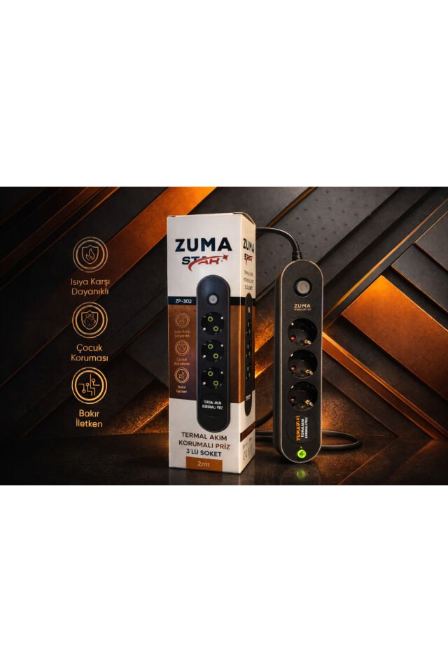 STAR Termal Akım Korumalı 3’lü Priz 2 Metre | 4000W | Çocuk Korumalı