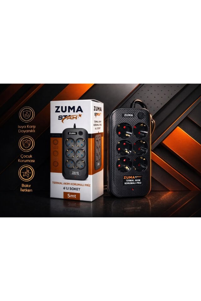 Zuma Star Termal Akım Korumalı 6’lı Priz 5 Metre 4000W Çocuk Korumalı Grup Priz