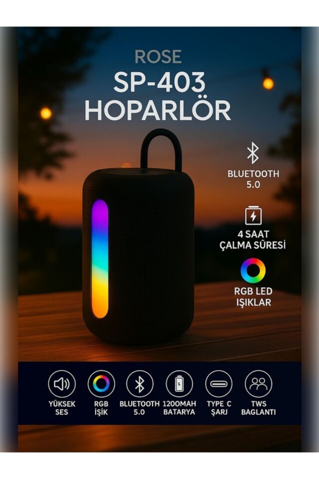 SP-403 Kablosuz Bluetooth Hoparlör | LED Işık, USB & TF Kart Girişli, Taşınabilir Ses Bombas