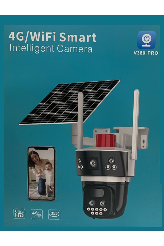 V380 Pro 4G 6MP Çift Lensli Güneş Enerjili IP Güvenlik Kamerası Solar Şarjlı IP66
