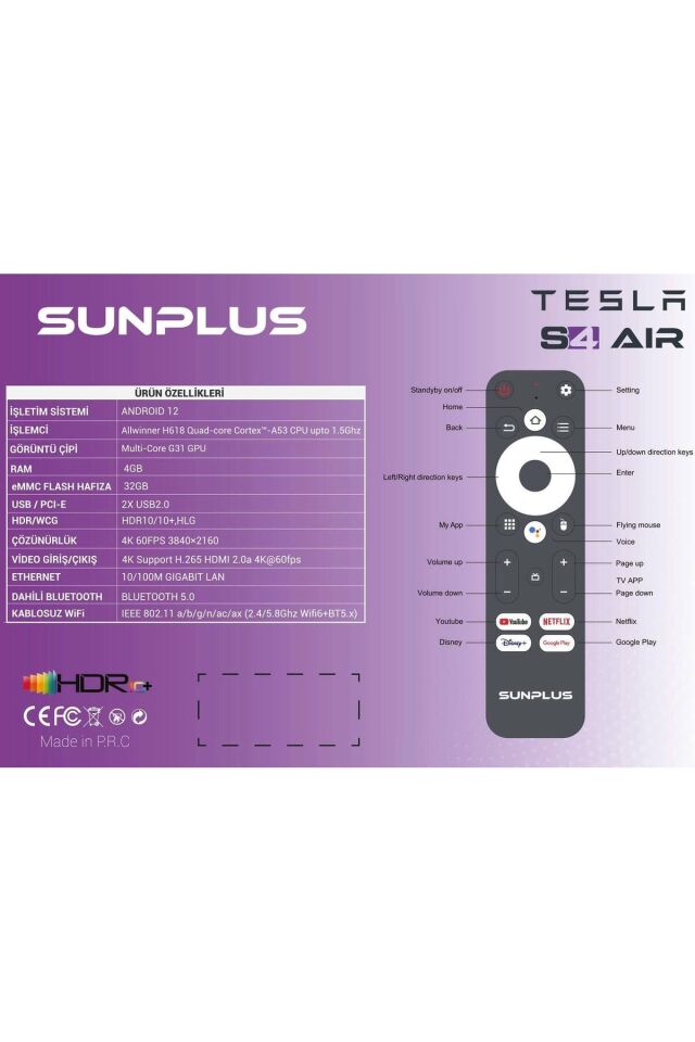 TESLA S4 AİR 4K ANDROİD TV BOX 4GB RAM 32GB HAFIZA WİFİ6