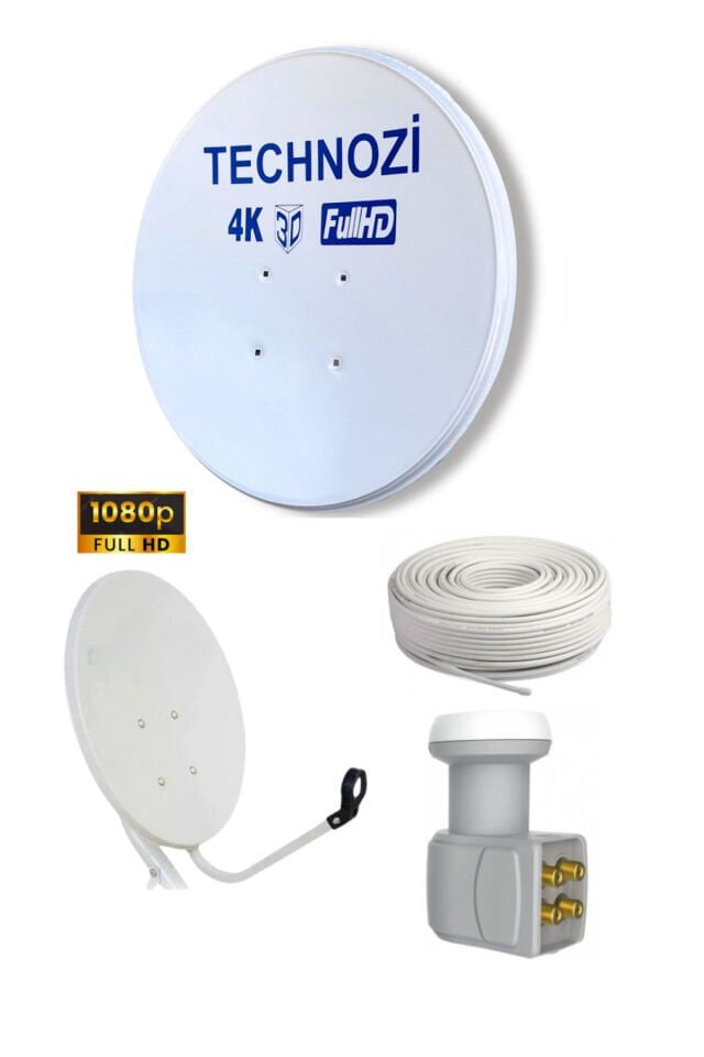 Technozi 70 Cm Çanak Anten Full Set Dörtlü Lnb 50 Metre Kablo