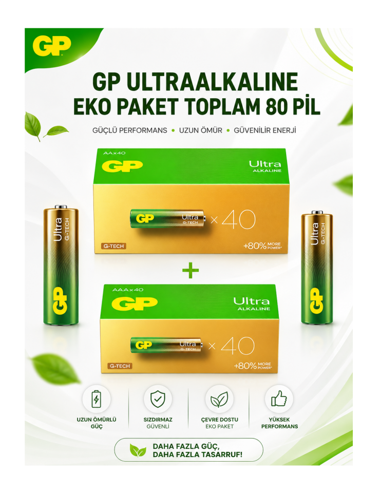 Batteries G-tech Ultra Alkalin Aa Kalem 40’lı Kutu Ve Aaa Ince 40’lı Kutu, Toplam 80 Adet Pil