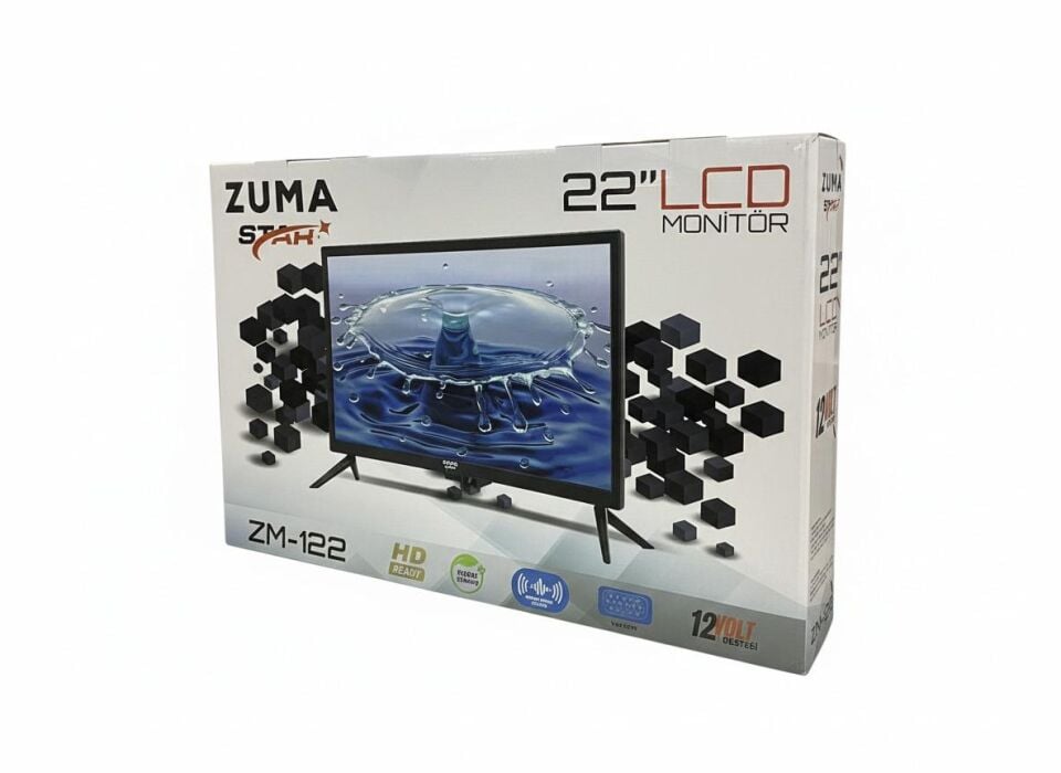 ZumaStar 22'' 55 Ekran 12V Full HD Karavan Tekne Yat LCD Monitör TV