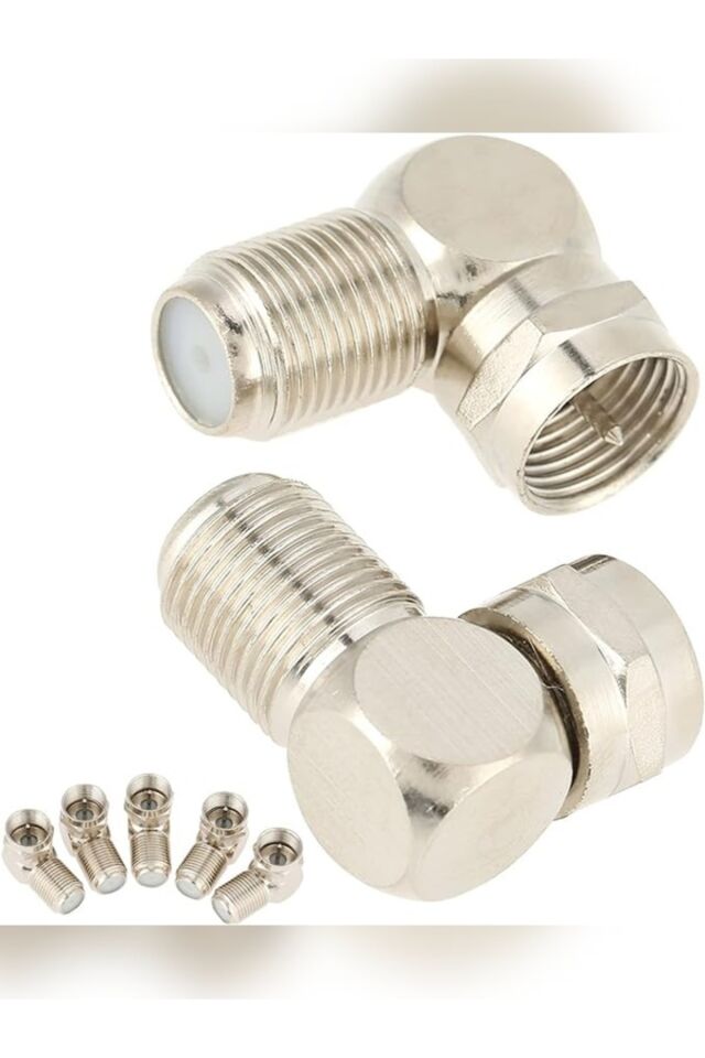 İki (2) Adet L Tipi Konnektör Fiş Rg6 Çevirmeli 90 Derece Tv Uydu Sistemleri Cctv İçin Adaptör