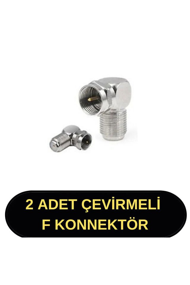 İki (2) Adet L Tipi Konnektör Fiş Rg6 Çevirmeli 90 Derece Tv Uydu Sistemleri Cctv İçin Adaptör
