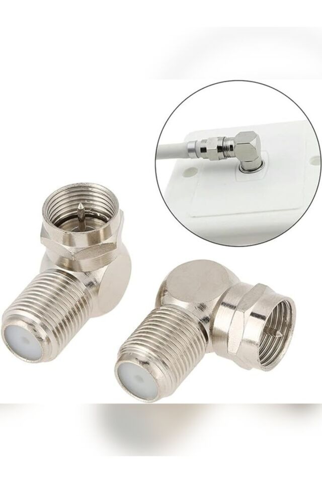 İki (2) Adet L Tipi Konnektör Fiş Rg6 Çevirmeli 90 Derece Tv Uydu Sistemleri Cctv İçin Adaptör