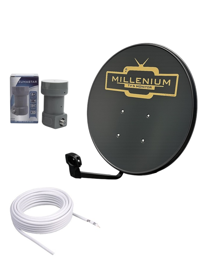 70cm Çanak Anten Siyah Full Set Tekli Lnb 10 Metre Kablo 2 Adet Konnektör