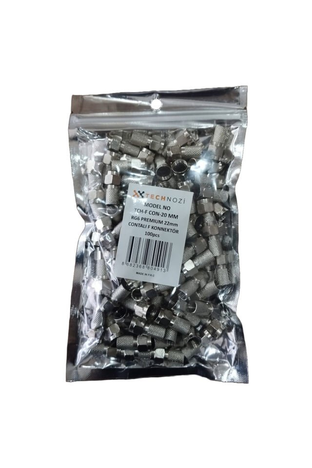 Contalı F Konnektör Rg6 Premium 22mm (100Adet)