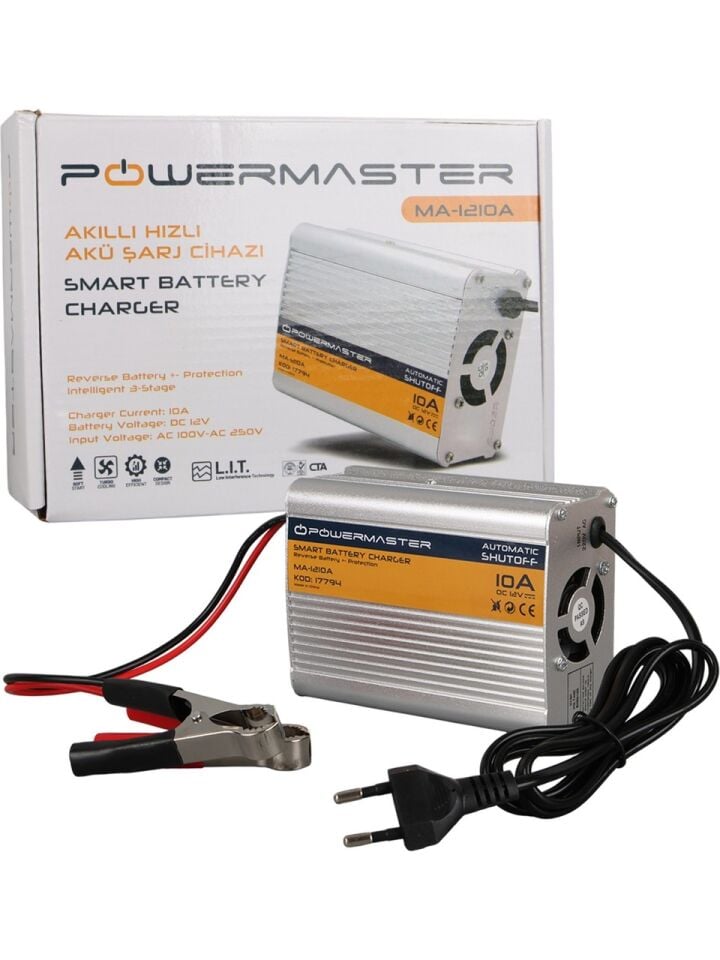 Powermaster MA-1210A 12 Volt - 10 Amper Akıllı Hızlı Akü Şarj Cihazı Analog Amper Göstergeli