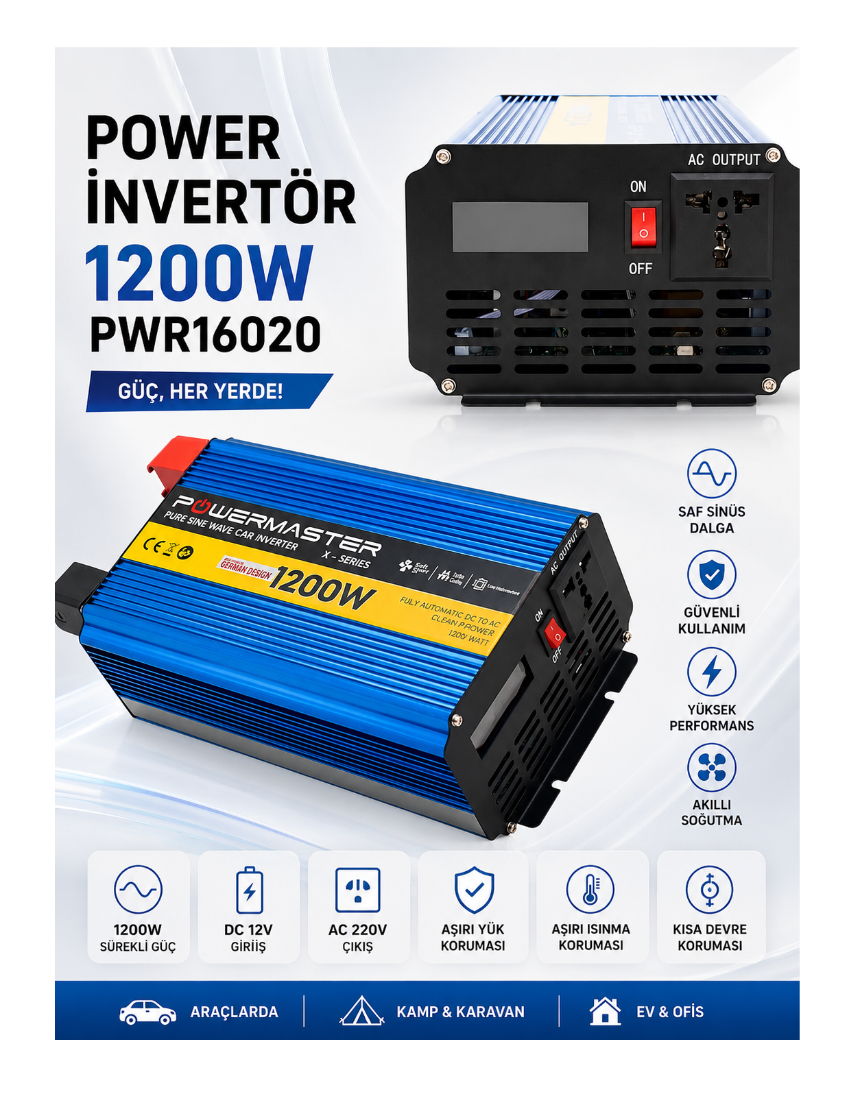 12 Volt 1200 Watt Pure Sinus Wave Inverter PWR-1200