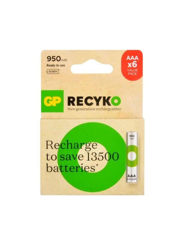 GP AAA 950 mAh Şarjlı İnce Kalem Pil 4+2'li Paket GP100AAAHCE4-2BB