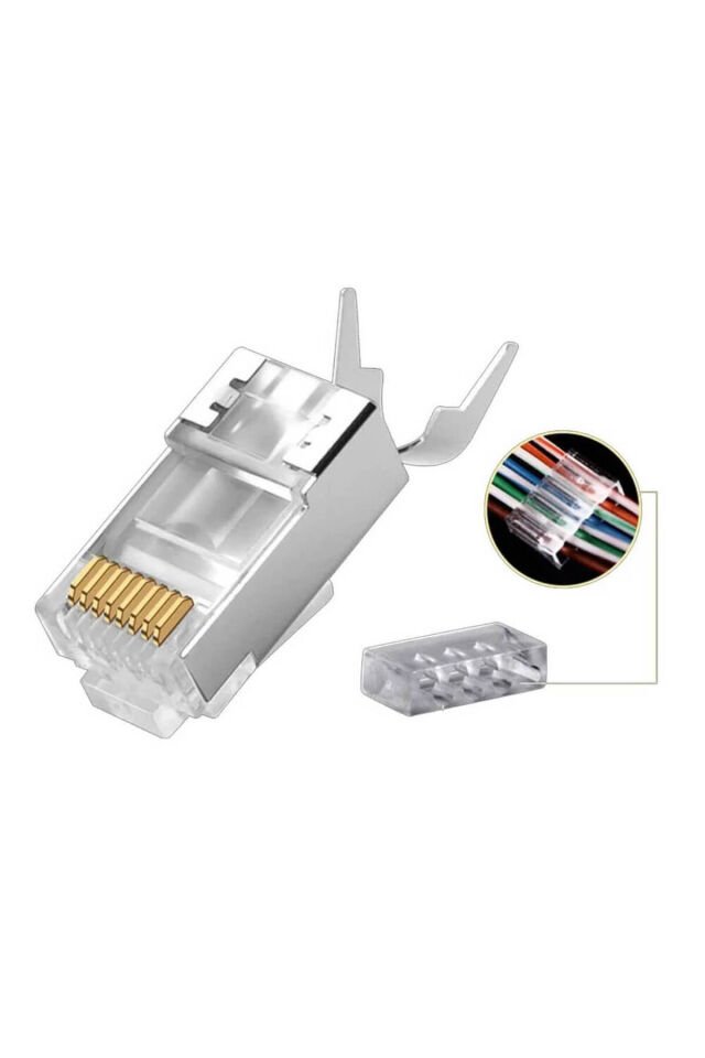 Cat7 Cat6A EZ RJ45 FTP Metal Konnektör Delikli Yeni Nesil Ethernet Jakı 25 Adet