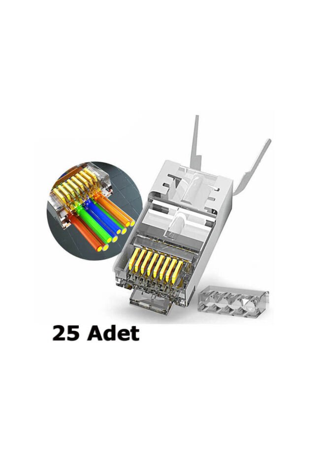 Cat7 Cat6A EZ RJ45 FTP Metal Konnektör Delikli Yeni Nesil Ethernet Jakı 25 Adet