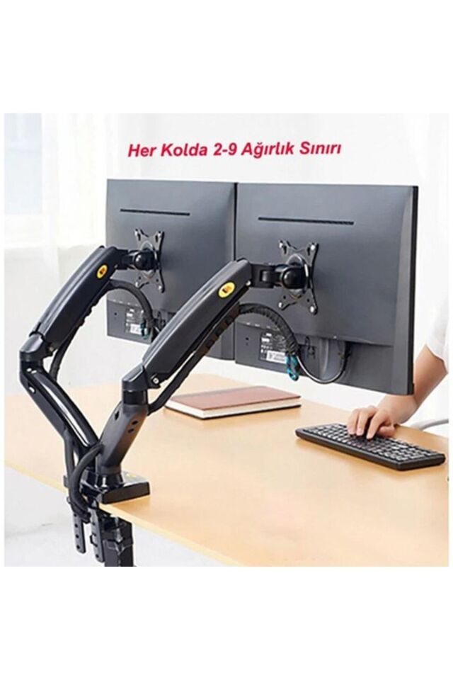 Nb F160 Çift Kol Amortisörlü Monitör Tutucu 17-30'' Lcd Led Monitör Tutucu-siyah