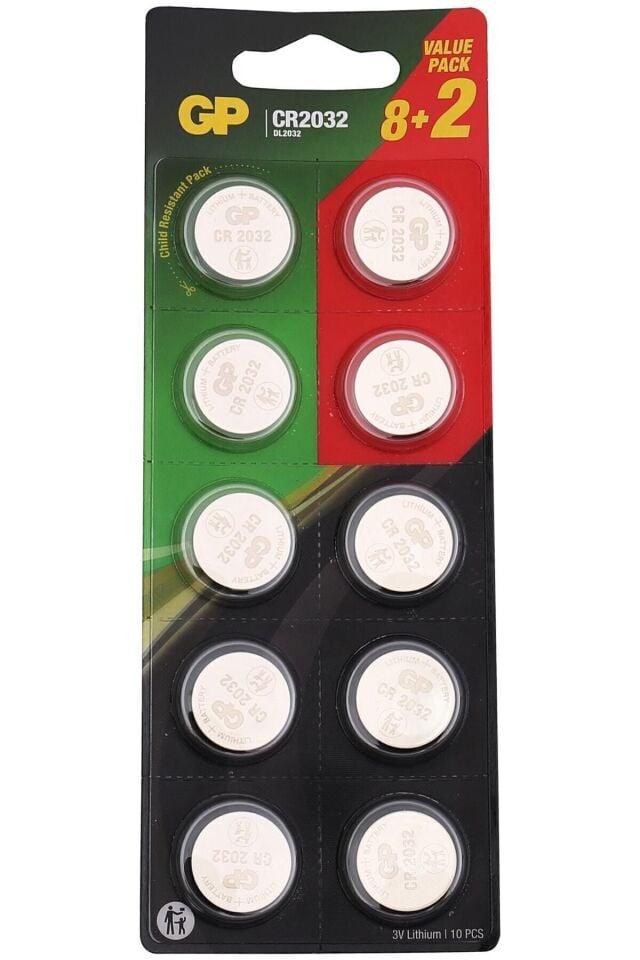 Cr2032 Boy Lityum Düğme Pil, 3 Volt, 10'lu Kart