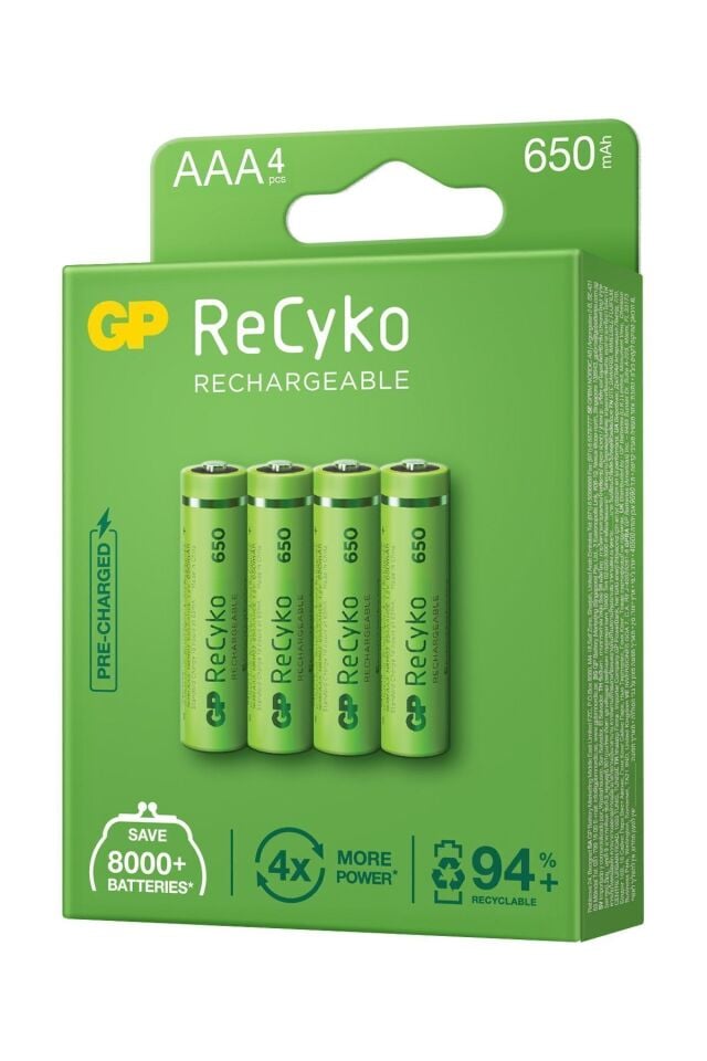 Recyko 650 Aaa Ince Kalem Ni-mh Şarjlı Pil, 1.2 Volt, 4'lü Kart