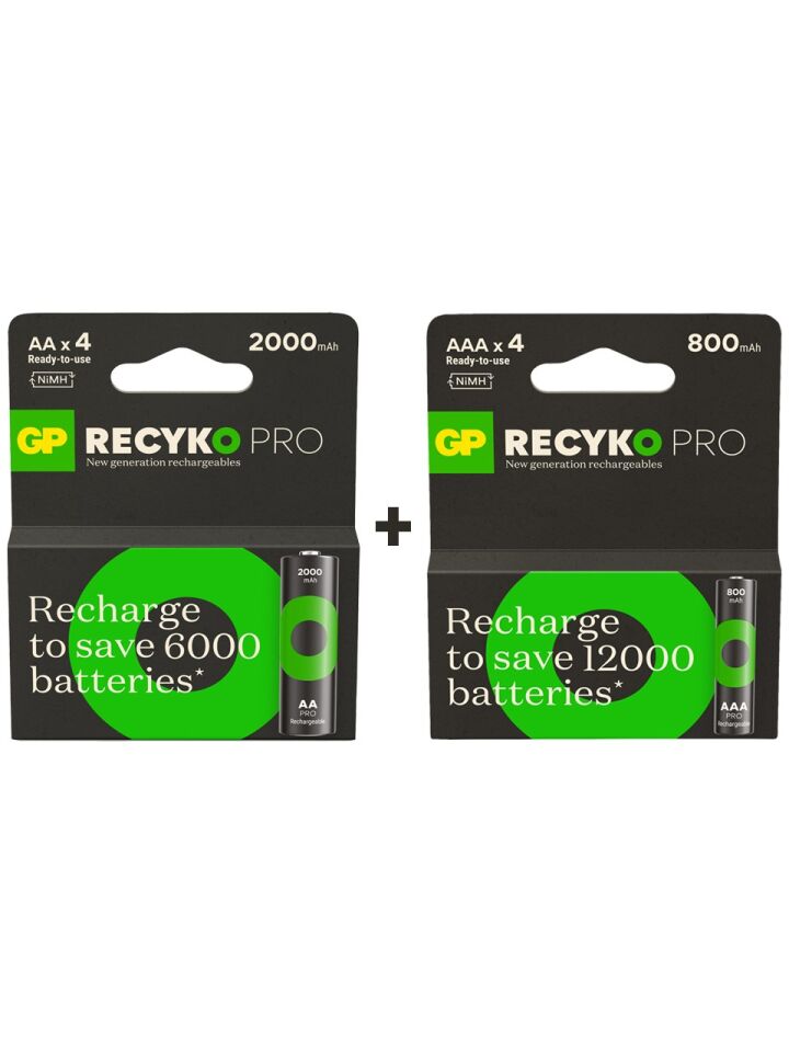 GP Recyko Pro 2000 Mah 4'lü Aa Kalem + Gp Recyko Pro 800 Mah 4'lü Aaa Ince Kalem