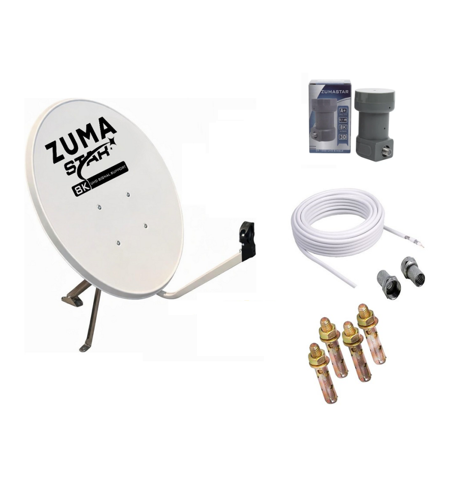 Çanak Anten +lnb (Tekli)+4 adet çelik dübel+10 Metre kablo+2 adet f connektör